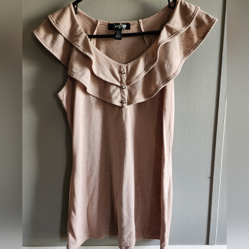 🔴 Lena Light Brown Ruffle Flutter Sleeve Top Juniors Large